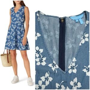 Draper James Love Circle Dress 90s Floral Printed Denim V-Neck Casual Jumper